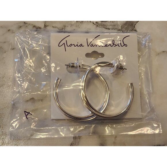 Gloria Vanderbilt Silver-Tone Hoop Earrings With Clear Backings - Picture 2 of 5